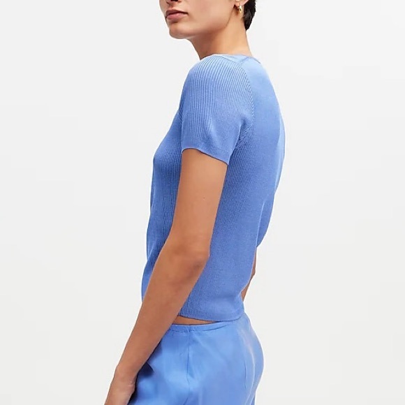 New Madewell Micro Rib Fitted Short Sleeve Sweater Tee NQ337 Celeste Blue XS - Picture 3 of 16